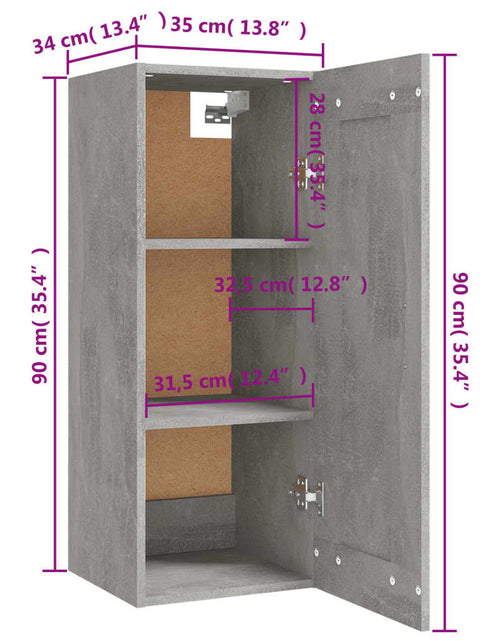 Încărcați imaginea în vizualizatorul Galerie, Dulap suspendat, gri beton, 35x34x90 cm, lemn prelucrat - Lando
