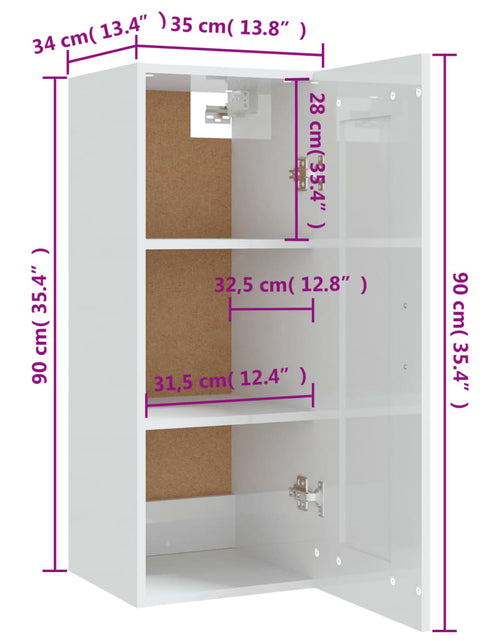 Încărcați imaginea în vizualizatorul Galerie, Dulap suspendat, alb extralucios, 35x34x90 cm, lemn prelucrat - Lando
