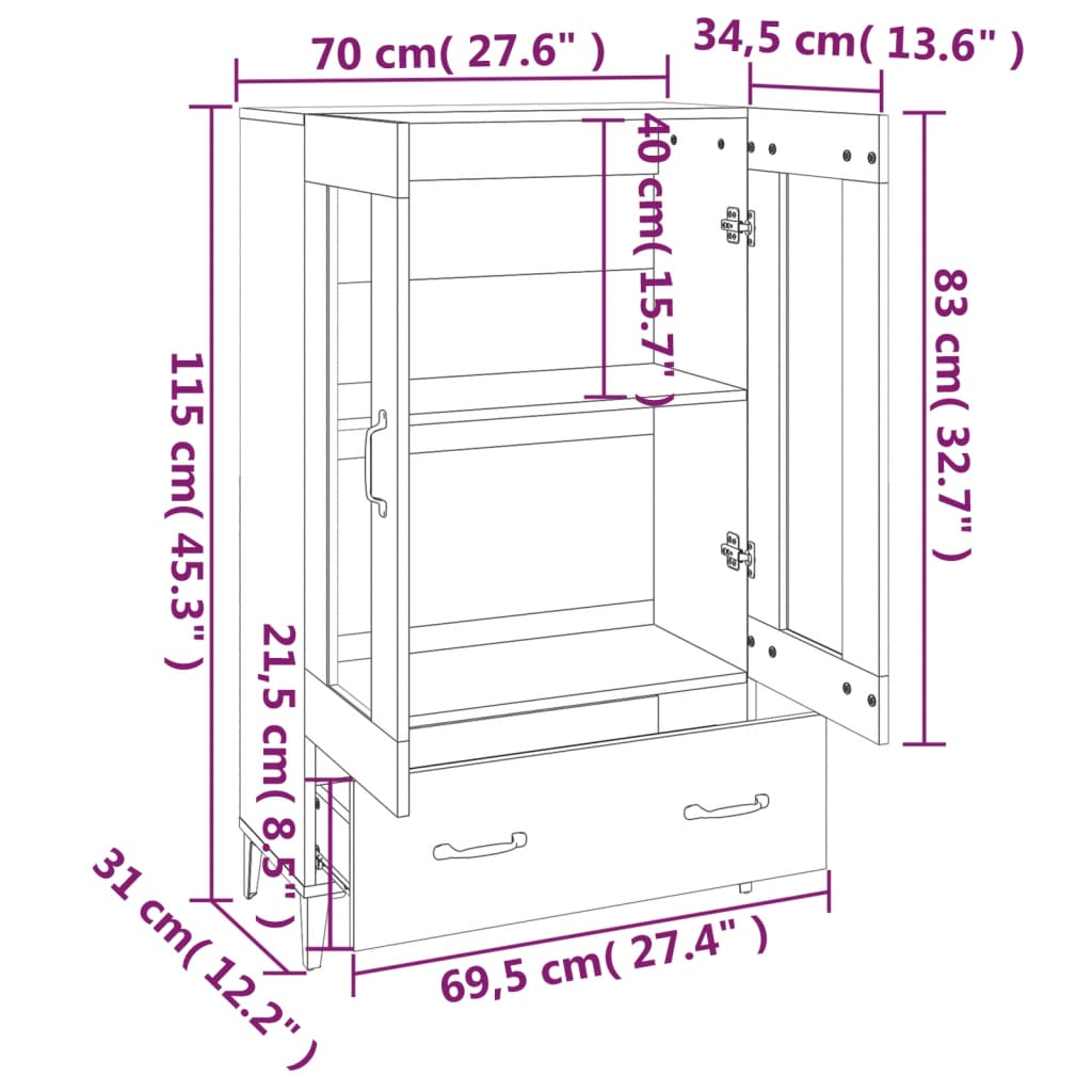 Dulap înalt, gri beton, 70x31x115 cm, lemn compozit Lando - Lando