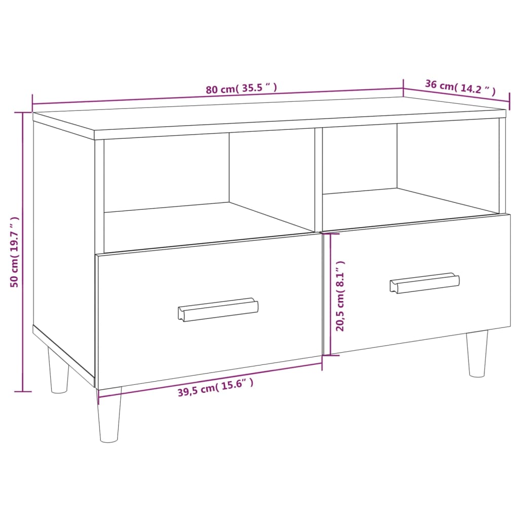 Comodă TV, alb extralucios, 80x36x50 cm, lemn prelucrat Lando - Lando