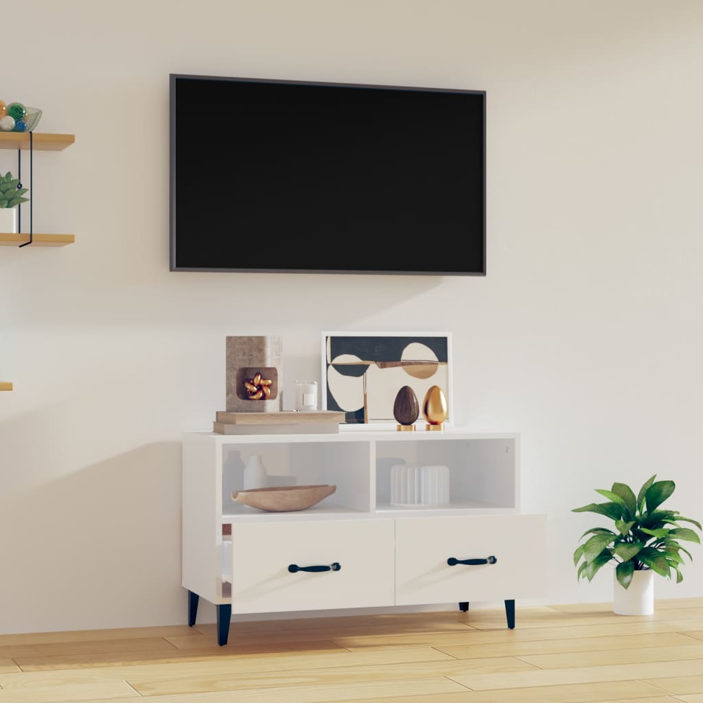 Comodă TV, alb extralucios, 80x36x50 cm, lemn prelucrat Lando - Lando