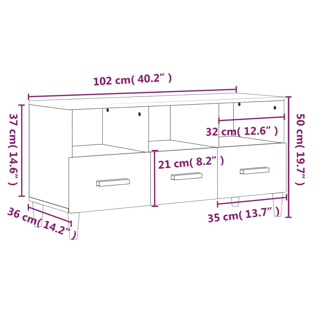 Comodă TV, alb, 102x36x50 cm, lemn compozit Lando - Lando