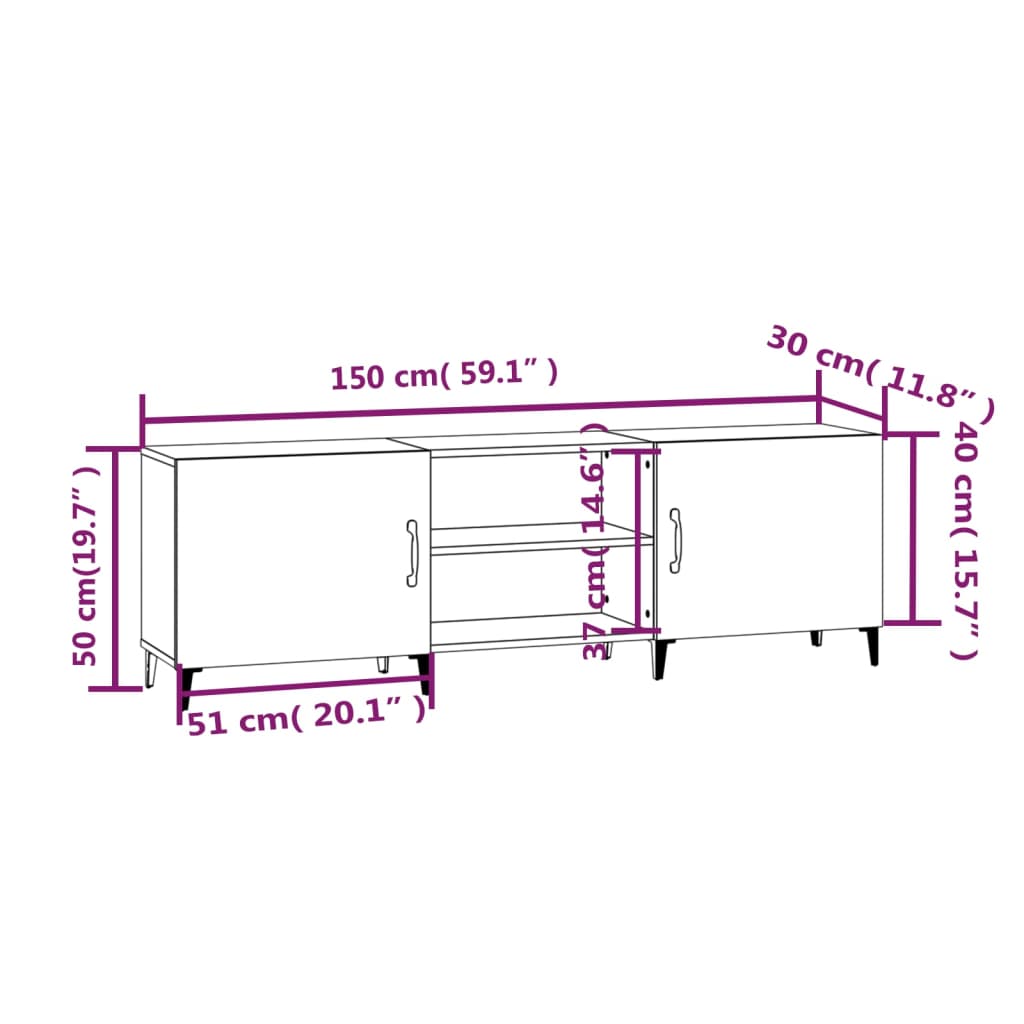 Comodă TV, alb, 150x30x50 cm, lemn compozit Lando - Lando