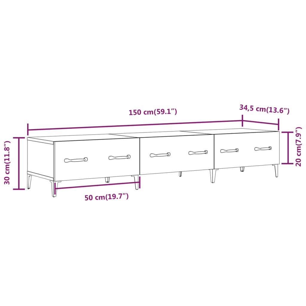 Comodă TV, gri beton, 150x34,5x30 cm, lemn prelucrat Lando - Lando