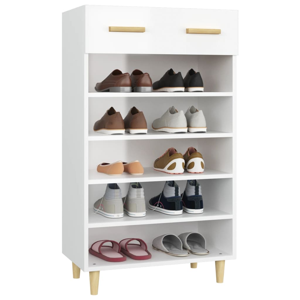 Pantofar, alb extralucios, 60x35x105 cm, lemn prelucrat - Lando