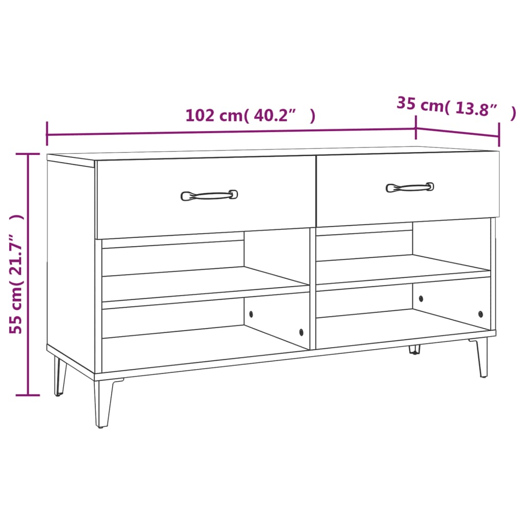 Pantofar, alb extralucios, 102x35x55 cm, lemn compozit - Lando