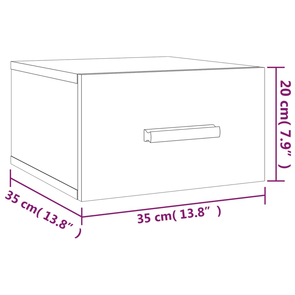 Noptiere de perete, 2 buc., alb, 35x35x20 cm - Lando