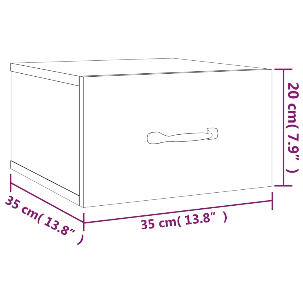 Noptiere de perete, 2 buc., alb, 35x35x20 cm - Lando