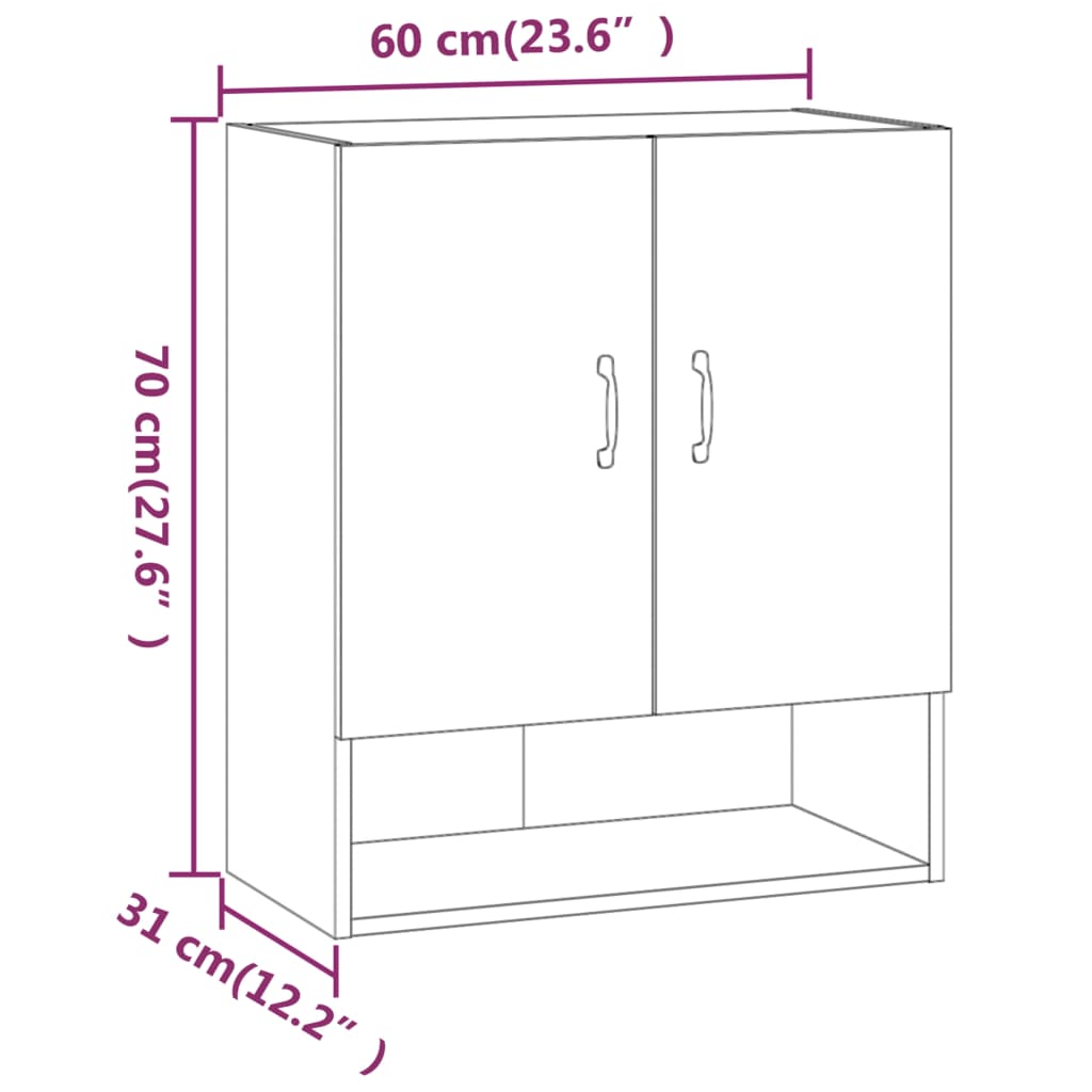 Dulap de perete, gri beton, 60x31x70 cm, lemn prelucrat - Lando