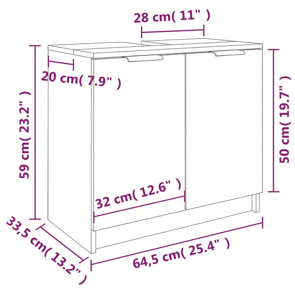 Dulap de baie, stejar maro, 64,5x33,5x59 cm, lemn prelucrat - Lando