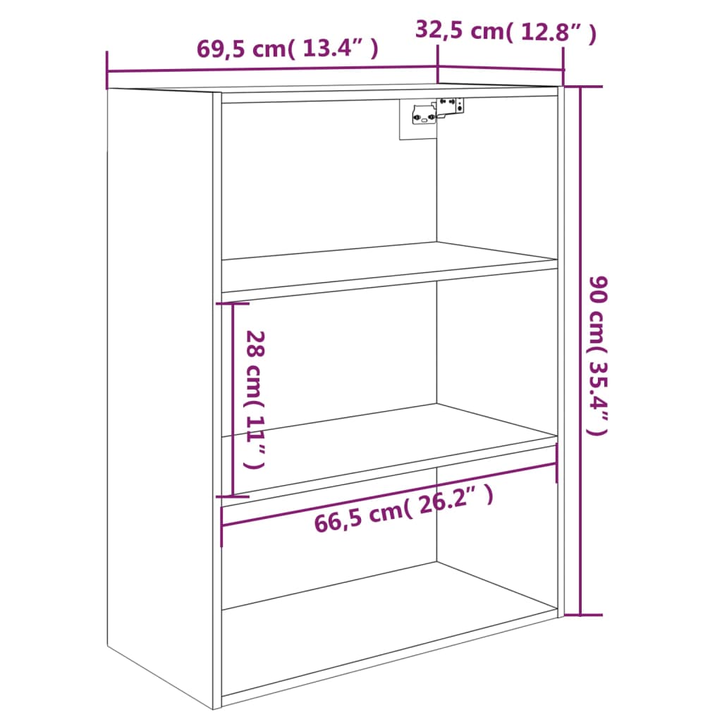 Dulap de perete suspendat, stejar maro, 69,5x32,5x90 cm Lando