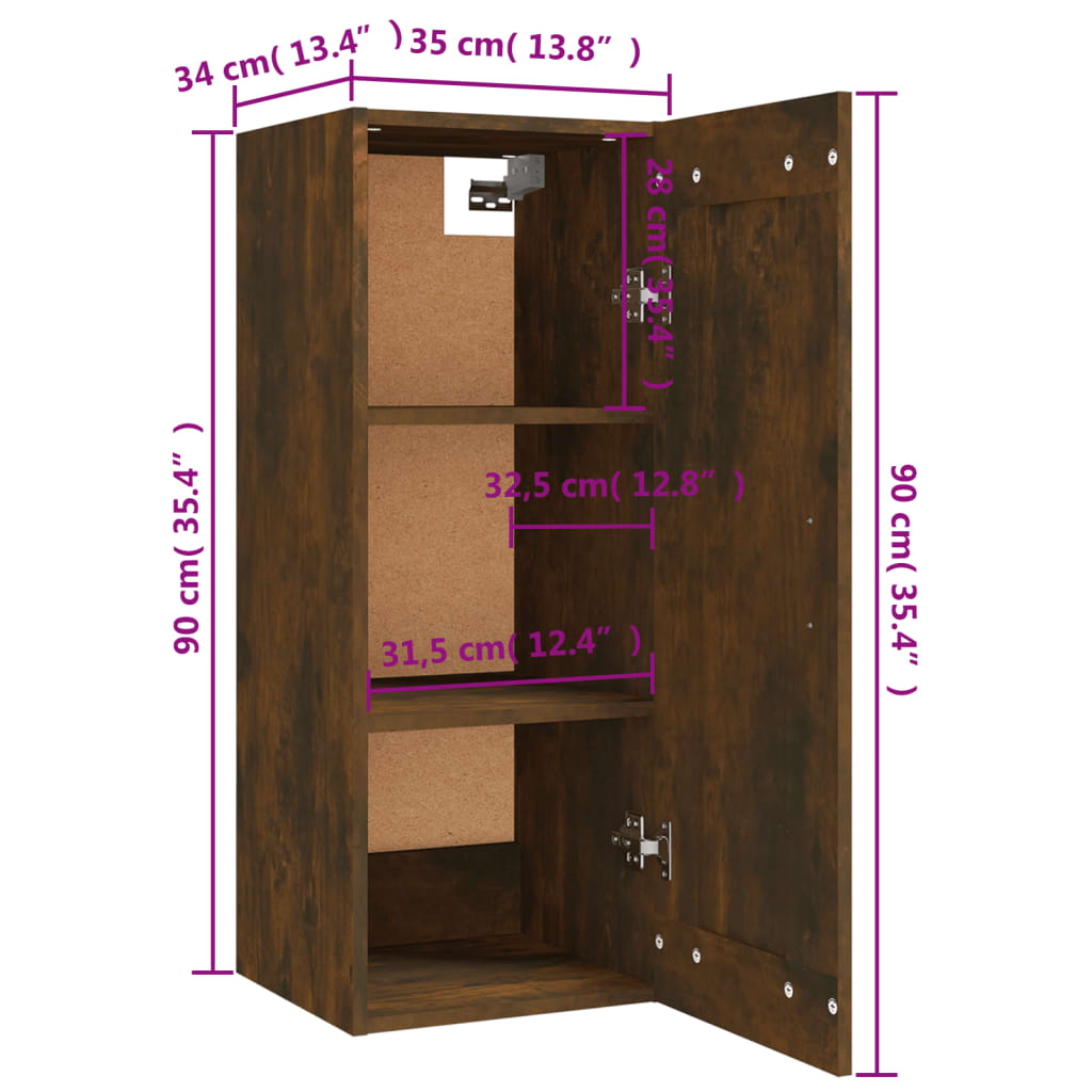 Dulap suspendat, stejar fumuriu, 35x34x90 cm, lemn prelucrat - Lando