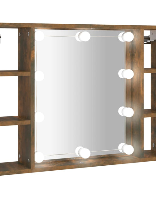 Încărcați imaginea în vizualizatorul Galerie, Dulap cu oglindă și LED, stejar fumuriu, 76x15x55 cm - Lando
