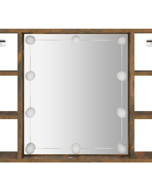 Загрузите изображение в средство просмотра галереи, Dulap cu oglindă și LED, stejar fumuriu, 76x15x55 cm - Lando
