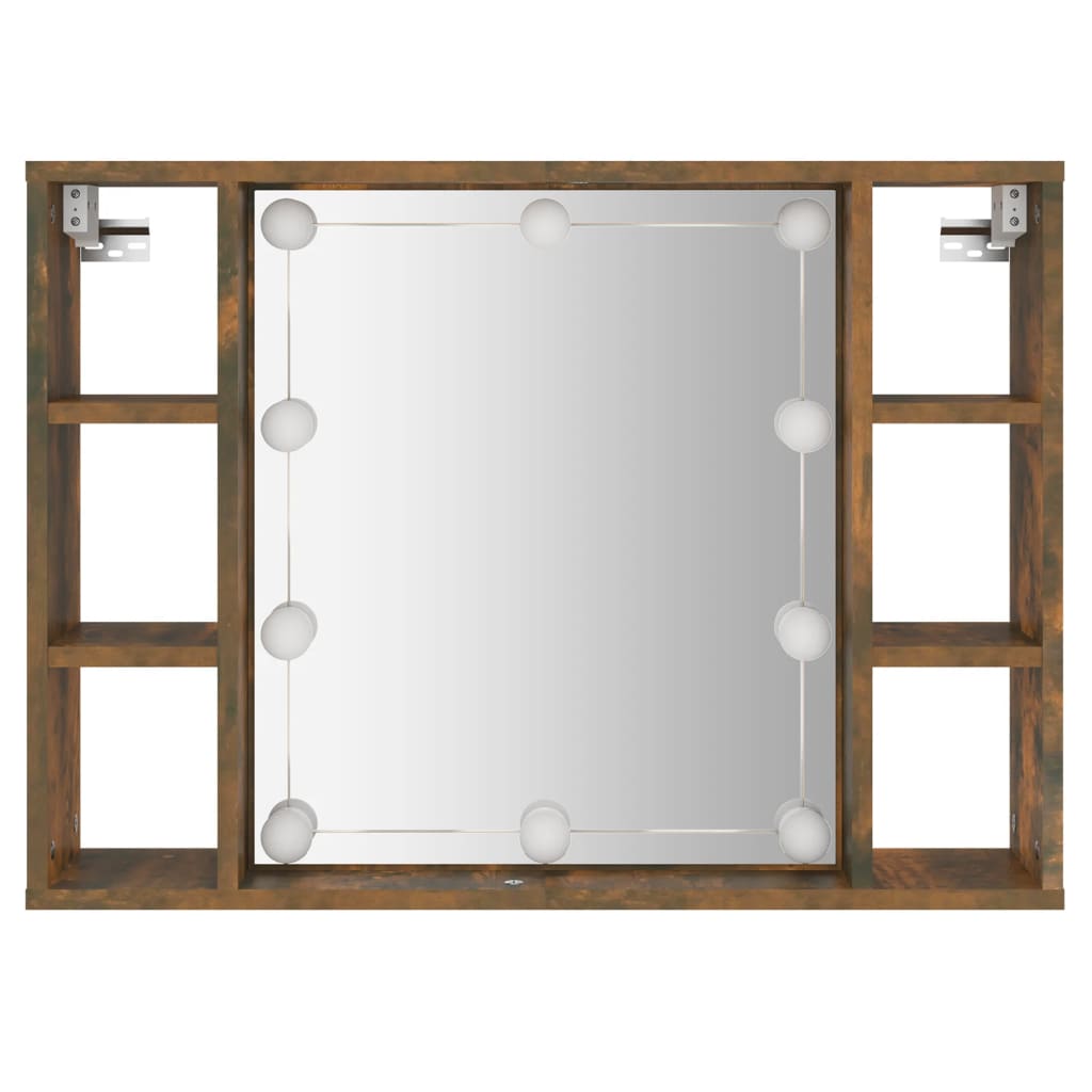 Dulap cu oglindă și LED, stejar fumuriu, 76x15x55 cm - Lando