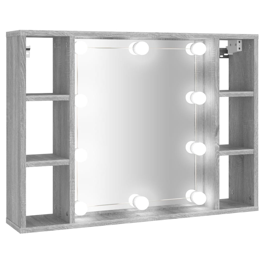 Dulap cu oglindă și LED, gri sonoma, 76x15x55 cm - Lando