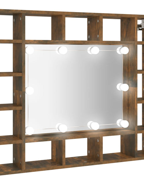 Загрузите изображение в средство просмотра галереи, Dulap cu oglindă și LED, stejar fumuriu, 91x15x76,5 cm Lando - Lando
