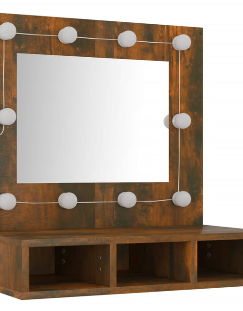 Încărcați imaginea în vizualizatorul Galerie, Dulap cu oglindă și LED, stejar fumuriu, 60x31,5x62 cm Lando - Lando
