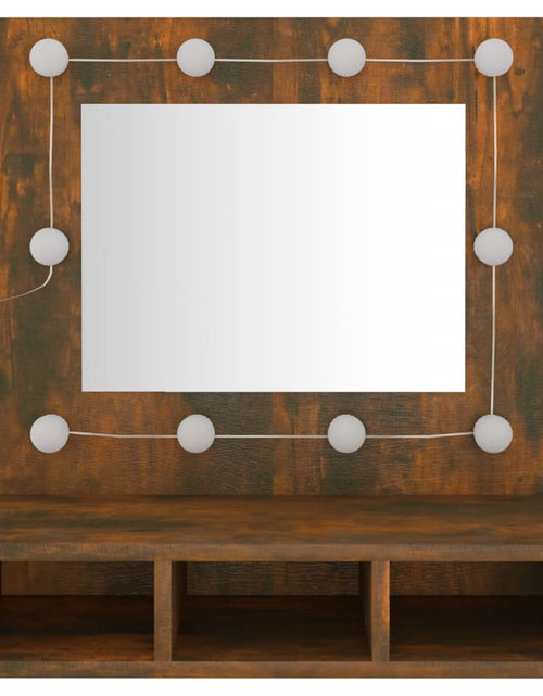 Загрузите изображение в средство просмотра галереи, Dulap cu oglindă și LED, stejar fumuriu, 60x31,5x62 cm Lando - Lando
