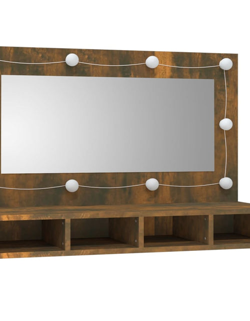 Загрузите изображение в средство просмотра галереи, Dulap cu oglindă și LED, stejar fumuriu, 90x31,5x62 cm Lando - Lando
