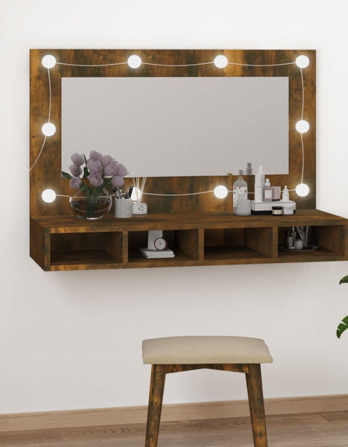 Încărcați imaginea în vizualizatorul Galerie, Dulap cu oglindă și LED, stejar fumuriu, 90x31,5x62 cm Lando - Lando
