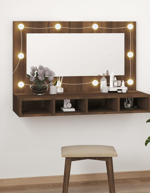 Încărcați imaginea în vizualizatorul Galerie, Dulap cu oglindă și LED, stejar maro, 90x31,5x62 cm Lando - Lando
