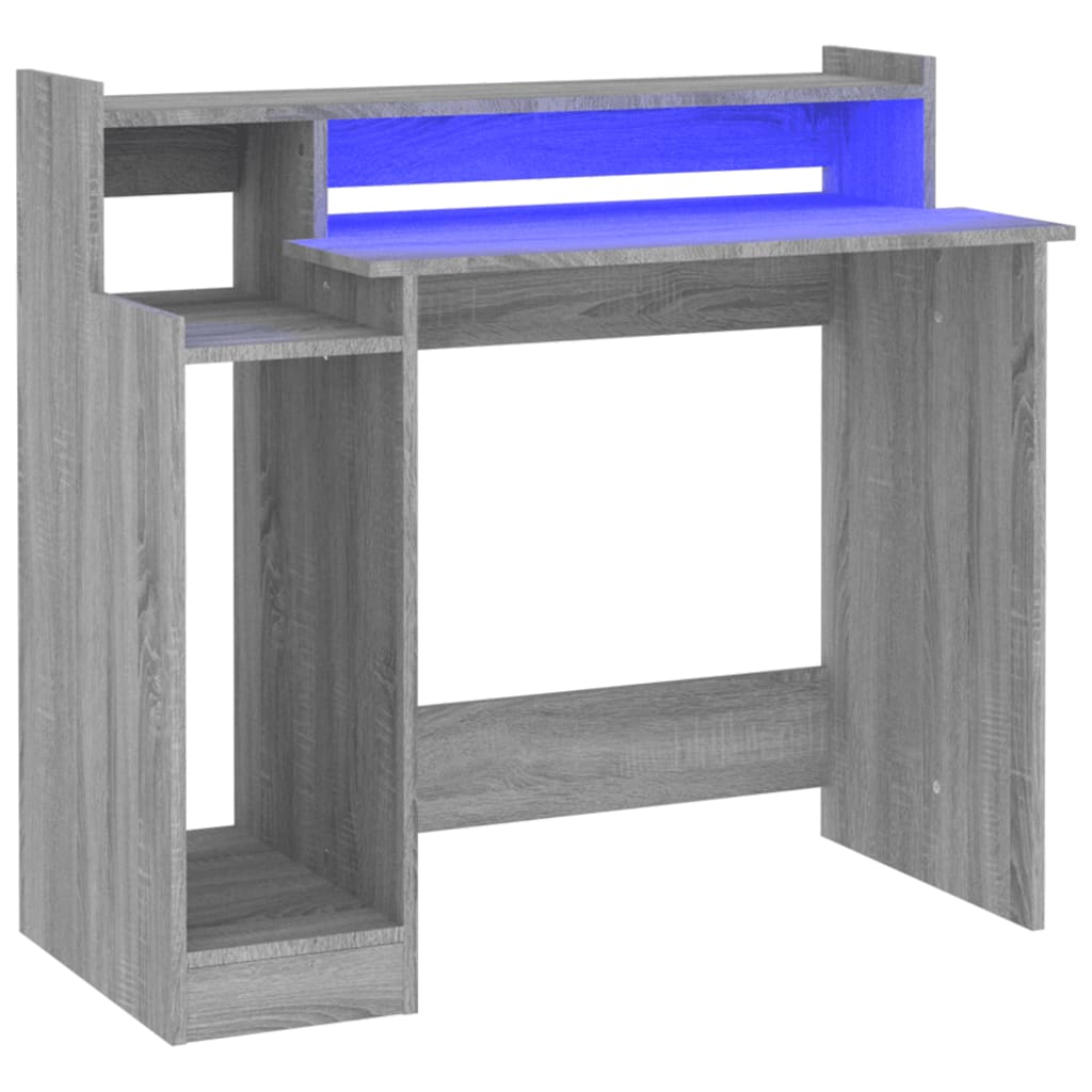 Birou cu lumini LED, gri sonoma, 97x90x45 cm lemn prelucrat - Lando