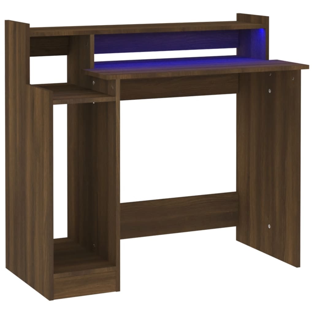 Birou cu lumini LED, stejar maro, 97x45x90 cm, lemn prelucrat - Lando