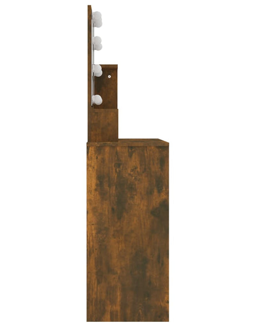 Încărcați imaginea în vizualizatorul Galerie, Masă de toaletă cu LED, stejar fumuriu, 86,5x35x136 cm - Lando
