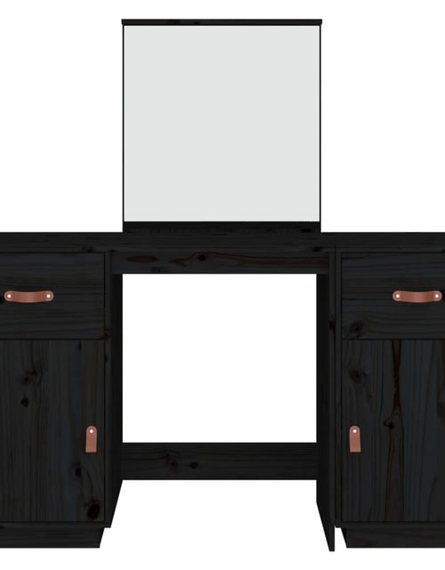 Загрузите изображение в средство просмотра галереи, Set masă de toaletă cu oglindă, negru, lemn masiv de pin - Lando
