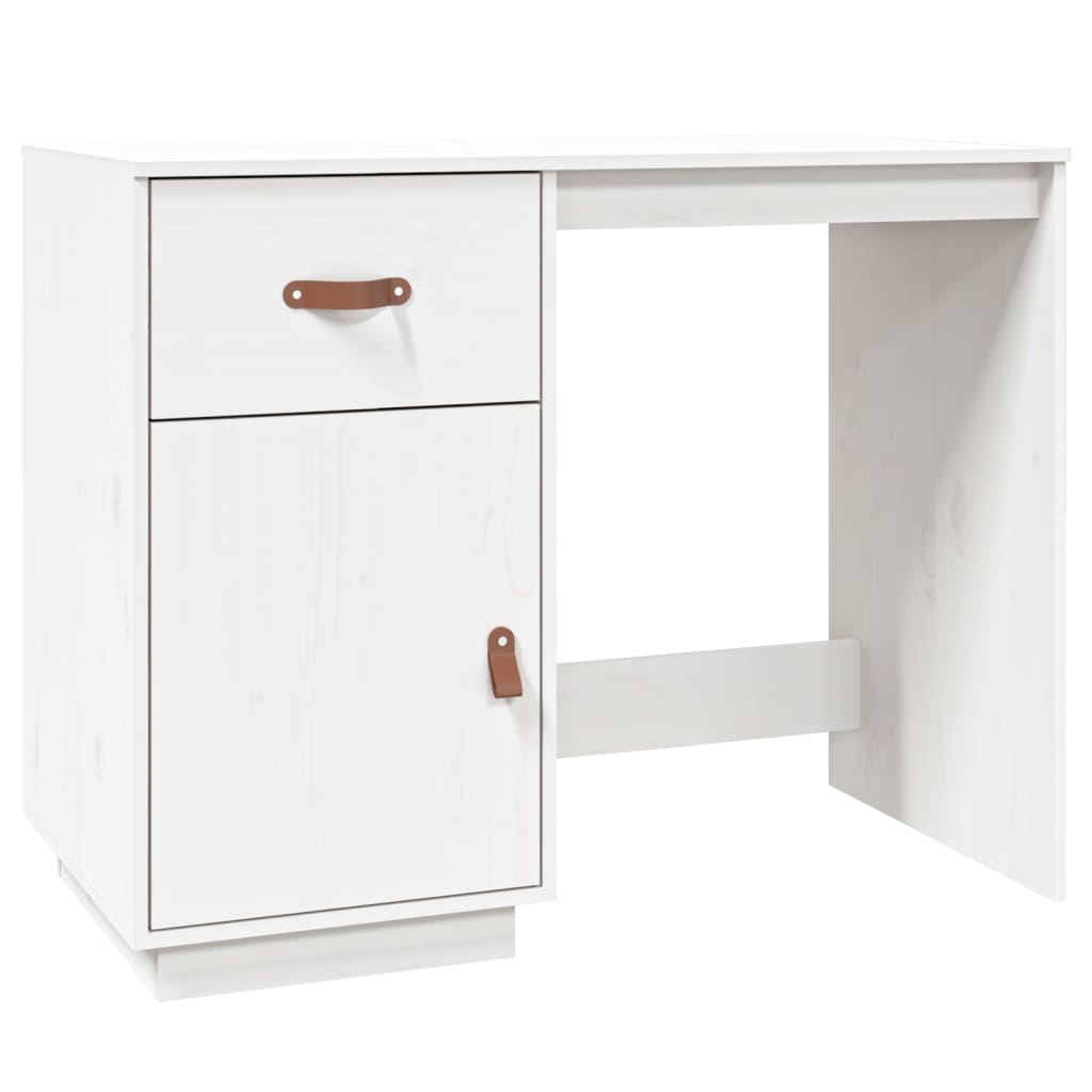 Birou cu dulapuri, alb, 135x50x75 cm, lemn masiv de pin - Lando
