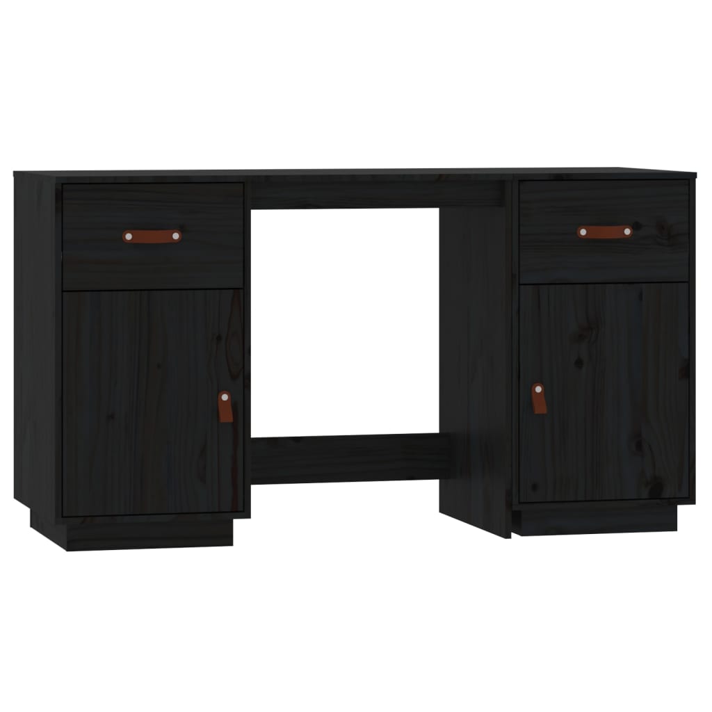 Birou cu dulapuri, negru, 135x50x75 cm, lemn masiv de pin - Lando