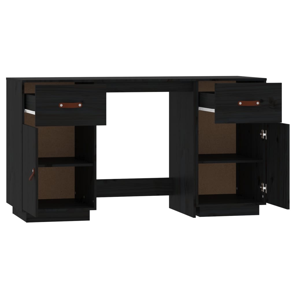 Birou cu dulapuri, negru, 135x50x75 cm, lemn masiv de pin - Lando
