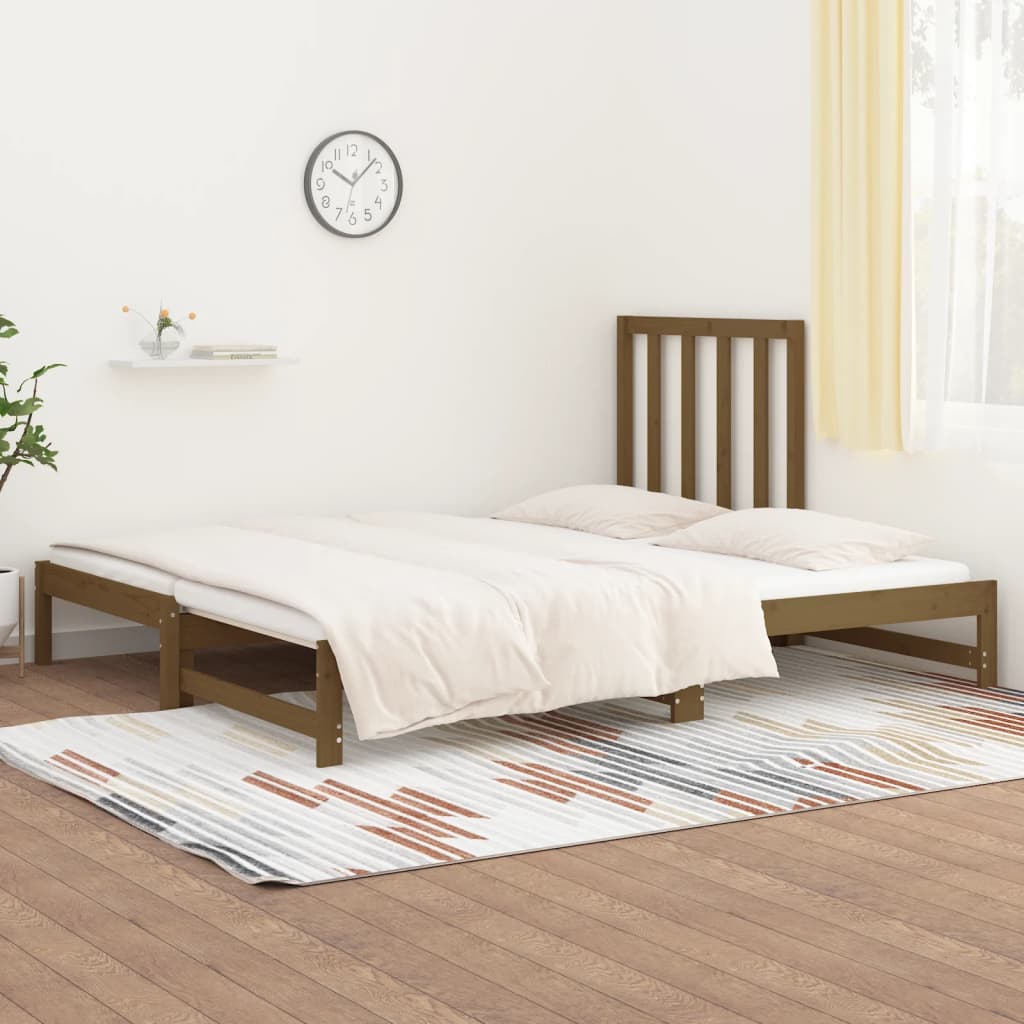 Pat de zi extensibil, maro miere, 2x(90x200) cm, lemn masiv pin - Lando