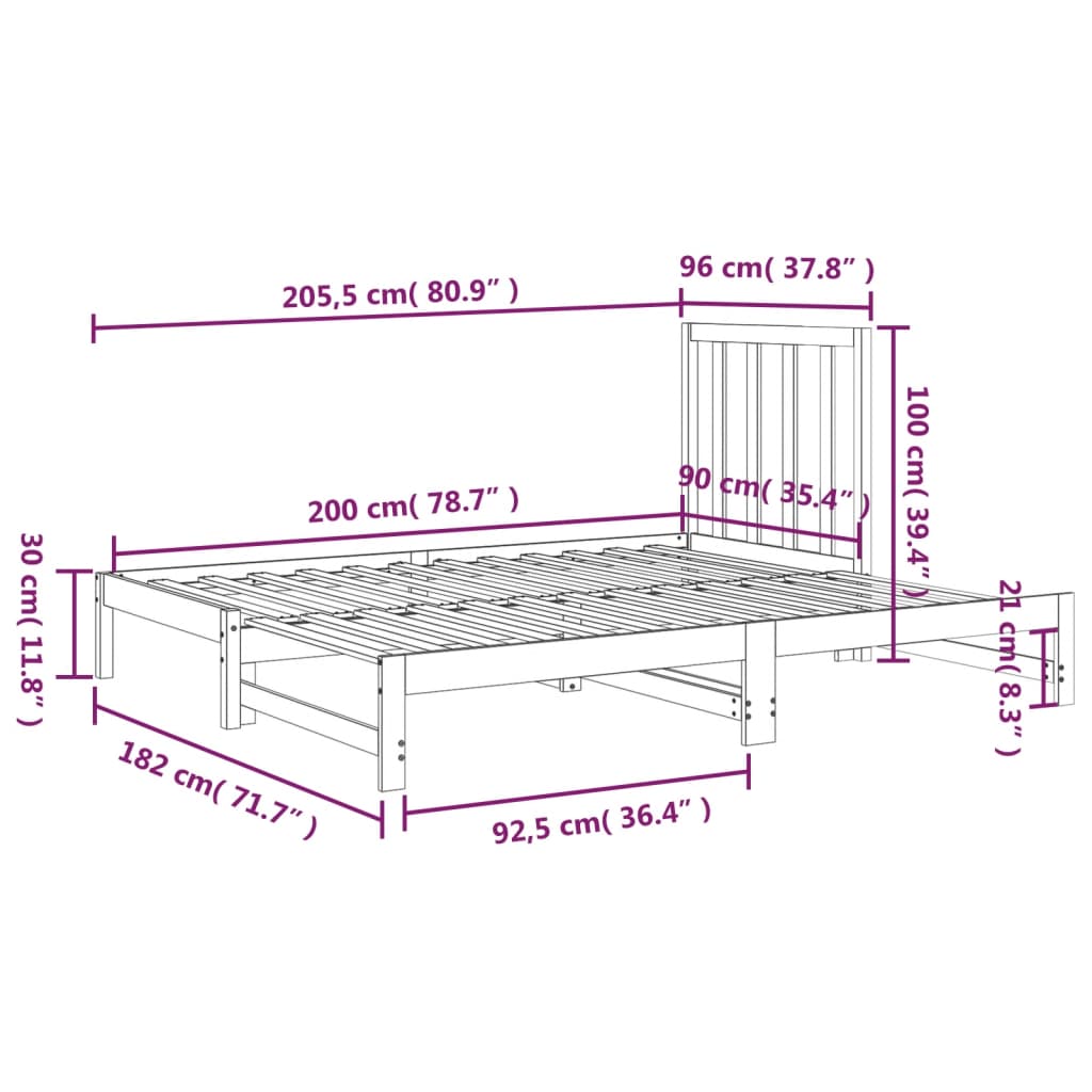 Pat de zi extensibil, maro miere, 2x(90x200) cm, lemn masiv pin - Lando