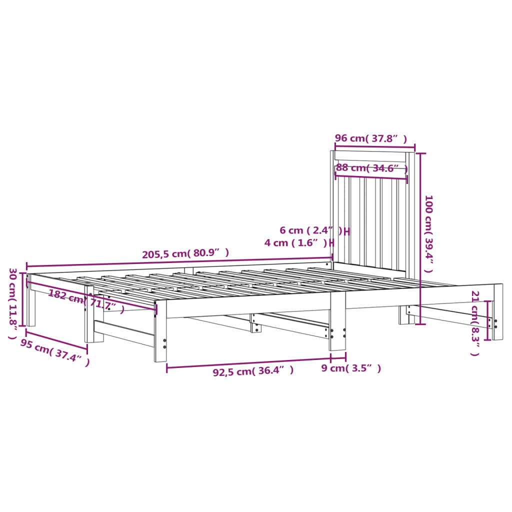 Pat de zi extensibil, 2x(90x200) cm, lemn masiv de pin - Lando