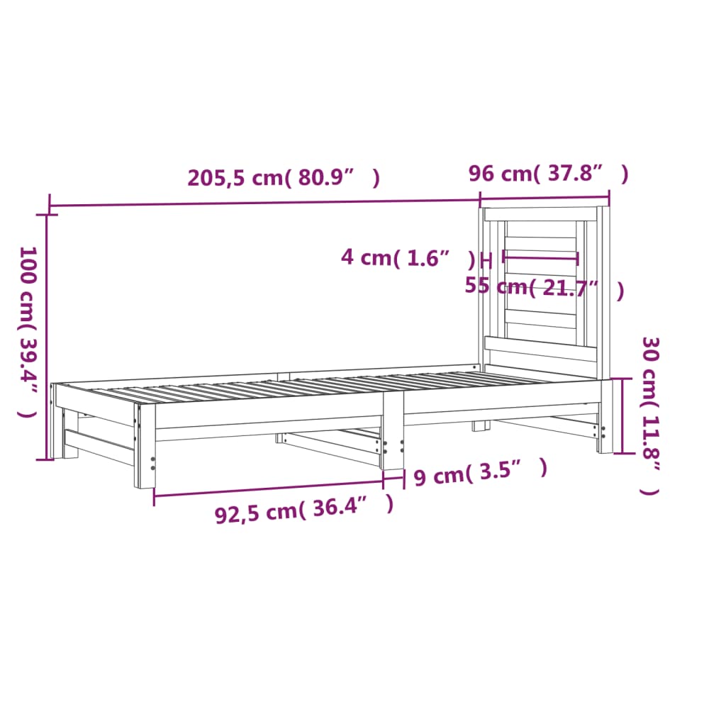 Pat de zi extensibil, maro miere, 2x(90x200) cm, lemn masiv pin - Lando