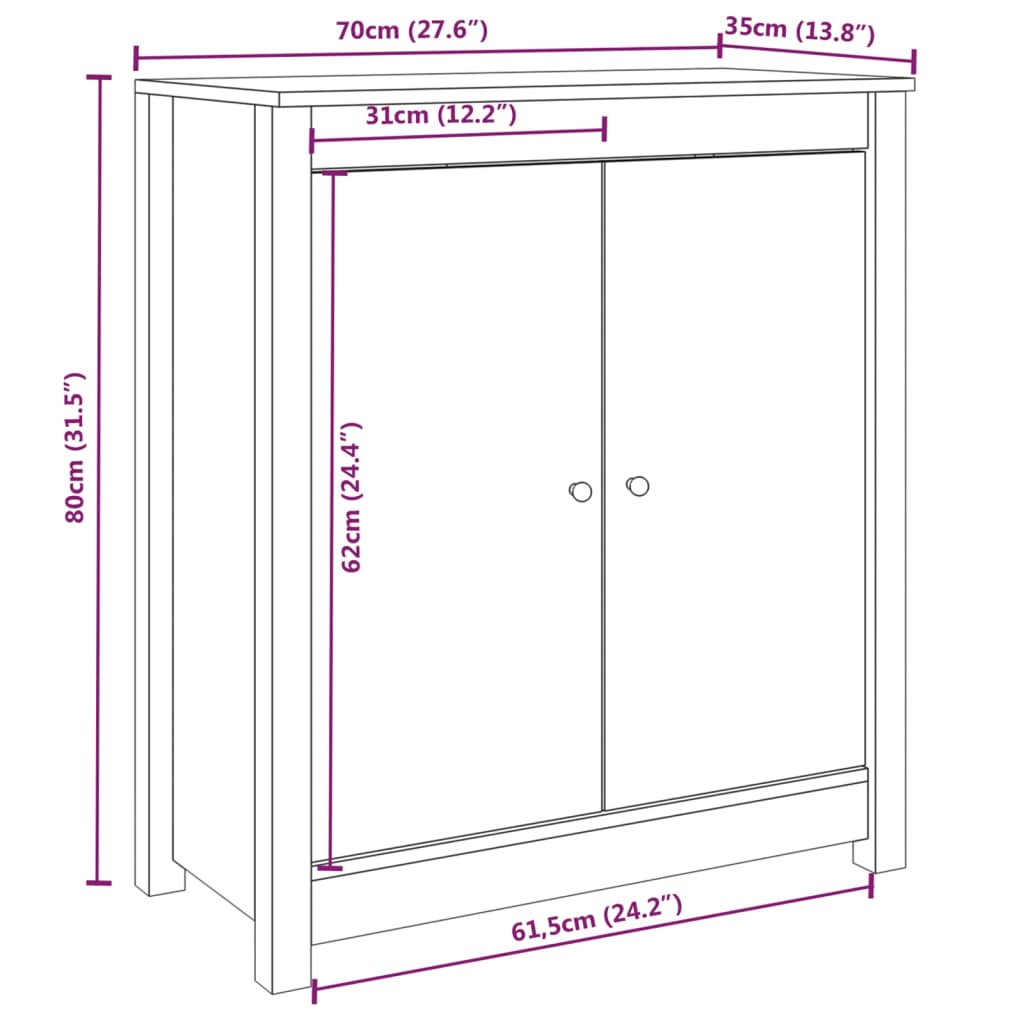 Servante, 2 buc., maro miere, 70x35x80 cm, lemn masiv de pin Lando - Lando