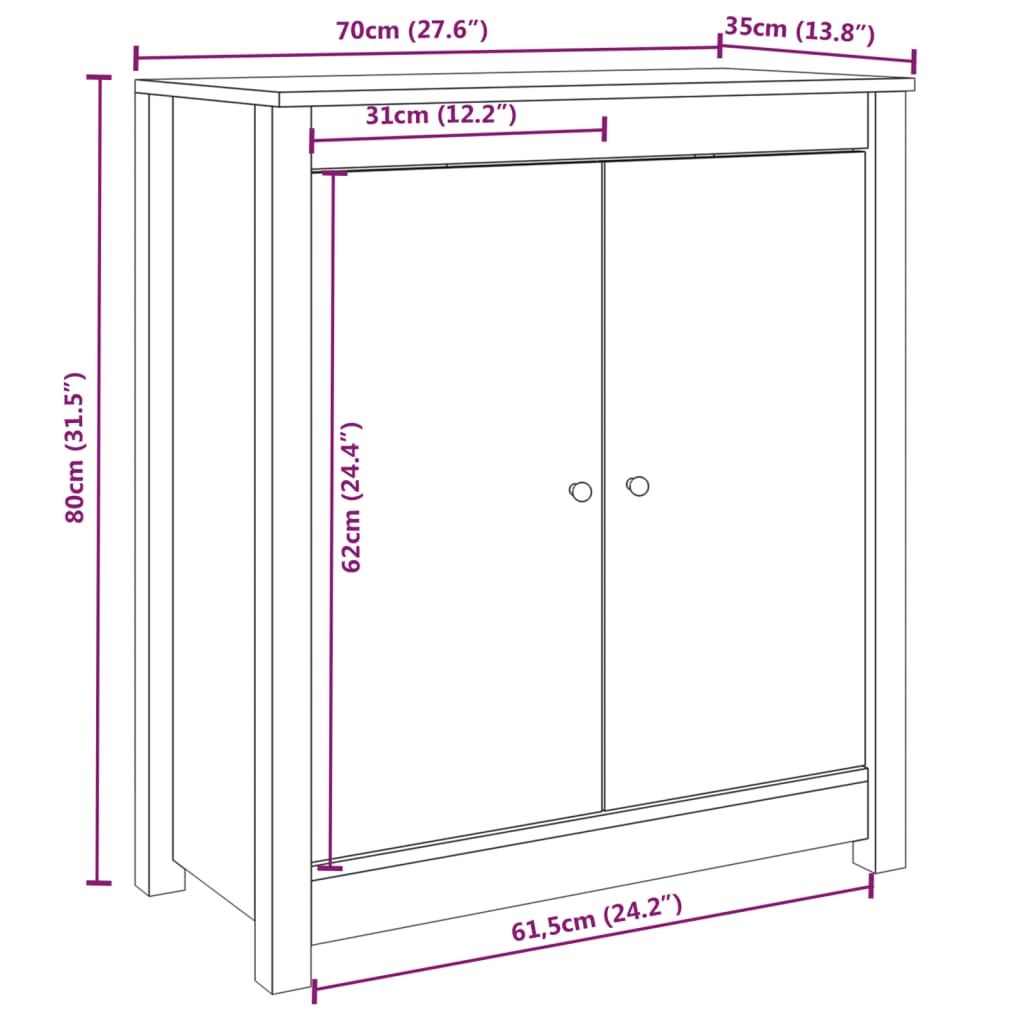 Servante, 2 buc., negru, 70x35x80 cm, lemn masiv de pin Lando - Lando