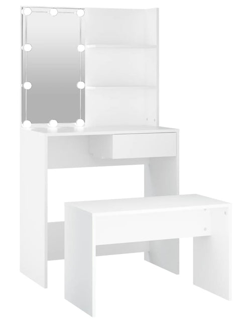 Загрузите изображение в средство просмотра галереи, Set măsuță de toaletă cu LED, alb, lemn prelucrat - Lando
