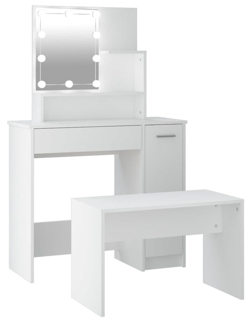 Încărcați imaginea în vizualizatorul Galerie, Set măsuță de toaletă cu LED, alb, lemn prelucrat - Lando
