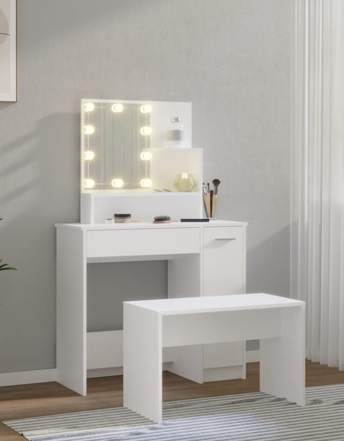 Загрузите изображение в средство просмотра галереи, Set măsuță de toaletă cu LED, alb, lemn prelucrat - Lando
