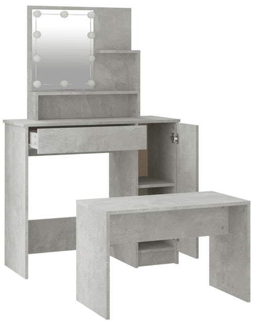 Загрузите изображение в средство просмотра галереи, Set măsuță de toaletă cu LED, gri beton, lemn prelucrat - Lando
