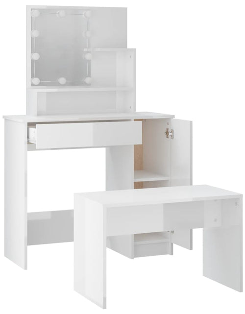 Încărcați imaginea în vizualizatorul Galerie, Set măsuță de toaletă cu LED, alb extralucios, lemn prelucrat - Lando
