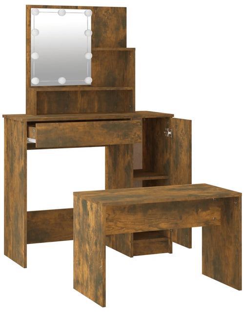Загрузите изображение в средство просмотра галереи, Set măsuță de toaletă cu LED, stejar afumat, lemn prelucrat - Lando
