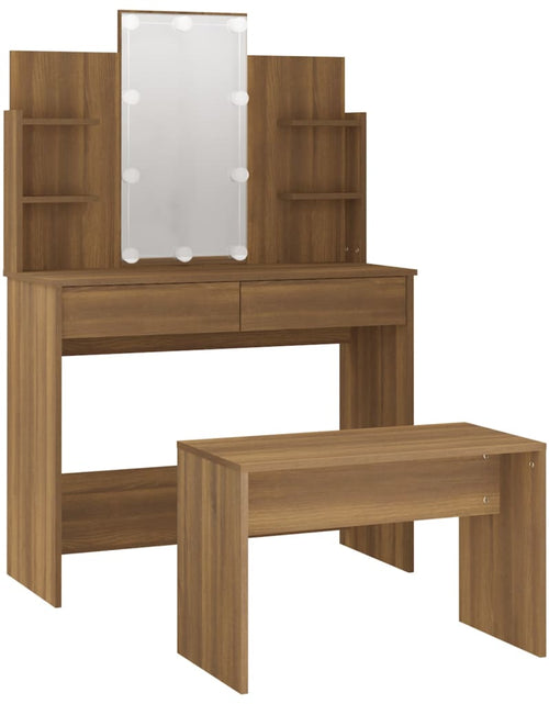 Încărcați imaginea în vizualizatorul Galerie, Set de masă de toaletă cu LED, stejar maro, lemn prelucrat - Lando

