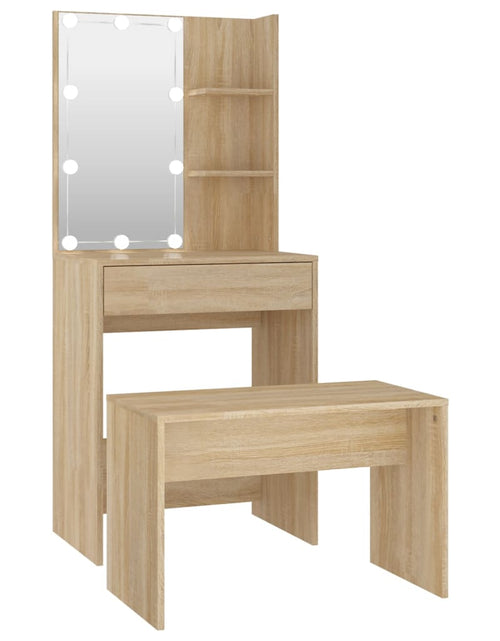Загрузите изображение в средство просмотра галереи, Set de măsuță de toaletă cu LED, stejar sonoma, lemn prelucrat - Lando

