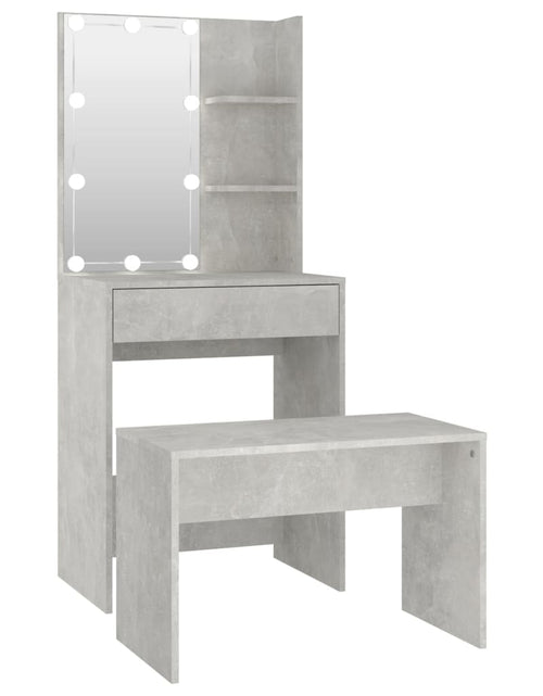 Încărcați imaginea în vizualizatorul Galerie, Set măsuță de toaletă cu LED, gri beton, lemn prelucrat - Lando
