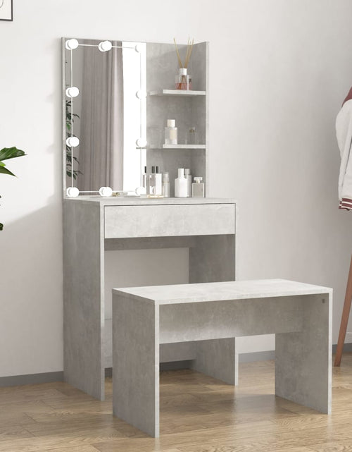 Încărcați imaginea în vizualizatorul Galerie, Set măsuță de toaletă cu LED, gri beton, lemn prelucrat - Lando
