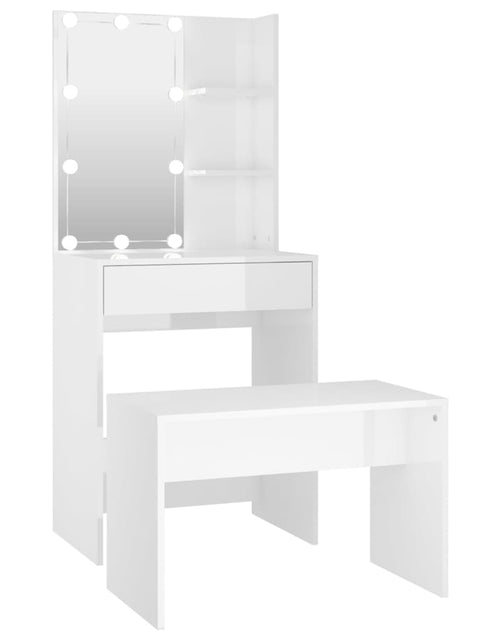 Загрузите изображение в средство просмотра галереи, Set măsuță de toaletă cu LED, alb extralucios, lemn prelucrat - Lando
